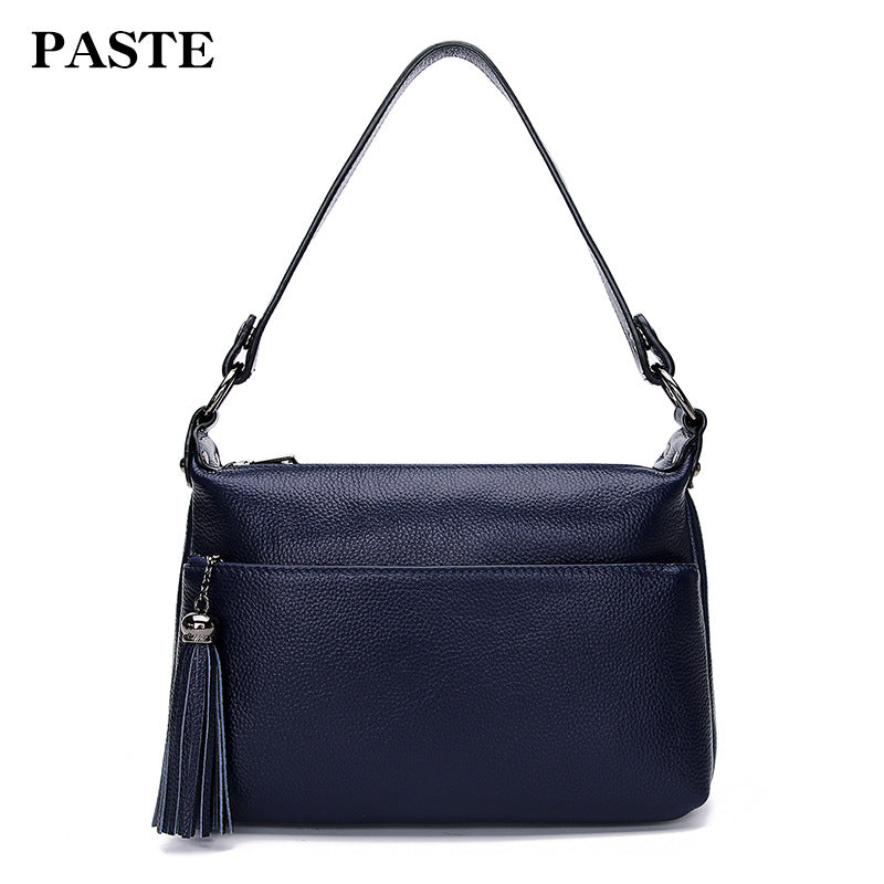 2023 spring and summer new style women's shoulder crossbody tassel bag fashionable genuine leather women's bag first layer cowhide handbag 2007