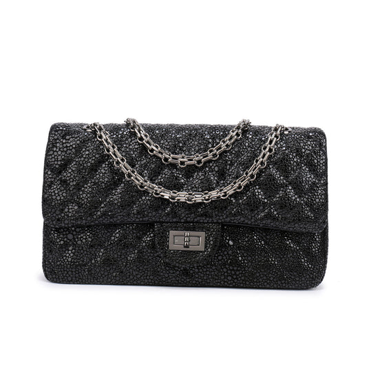 Genuine caviar first-layer cowhide small fragrance women's bag rhombus chain bag Guangzhou factory live supply