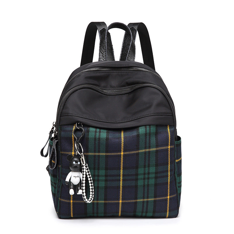 2023 New Women's Bag Oxford Cloth Backpack Women's Korean Style Trendy and Versatile Travel Canvas Plaid Backpack