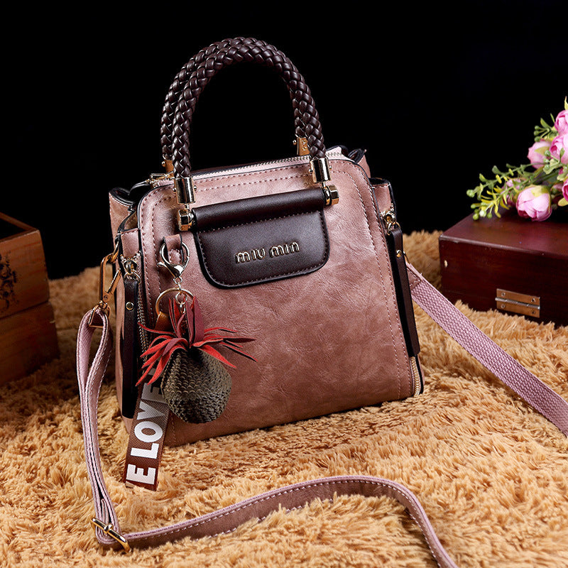 2021 New Genuine Leather Women's Bag European and American Fashion Litchi Grain Cowhide Hand-Ball Crossbody Bag