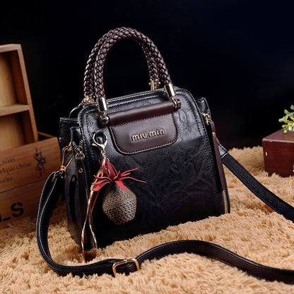 2021 New Genuine Leather Women's Bag European and American Fashion Litchi Grain Cowhide Hand-Ball Crossbody Bag