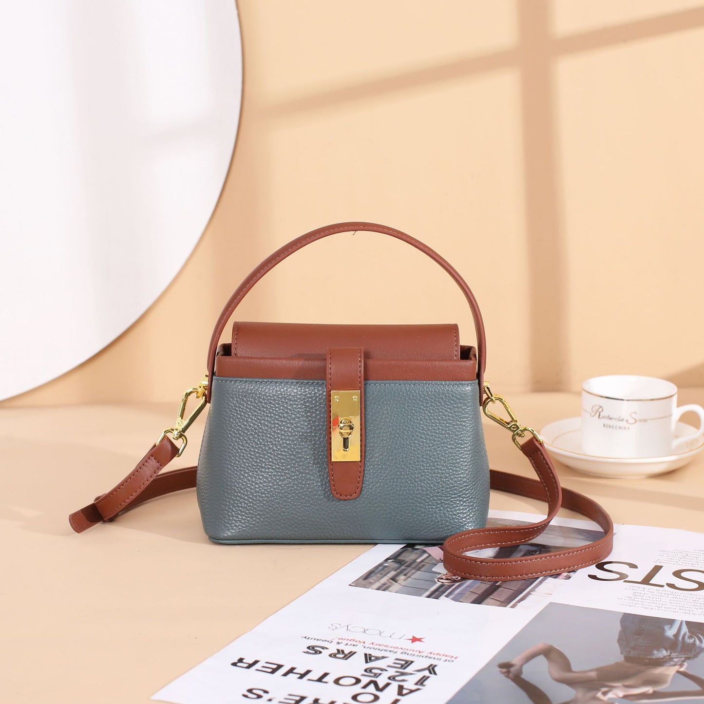 DD genuine leather bag women's niche 2022 textured women's bag autumn and winter new cross-border cowhide bag single shoulder crossbody small square bag