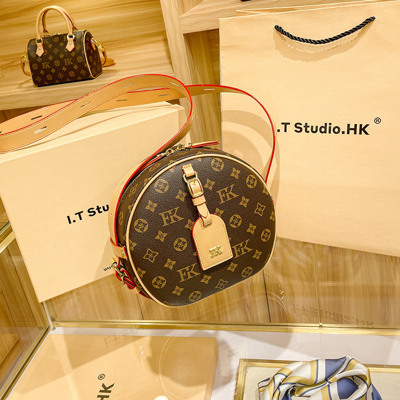 Hong Kong niche design round cake bag women's crossbody bag round small bag shoulder bag women's bag 2023 spring and summer new style