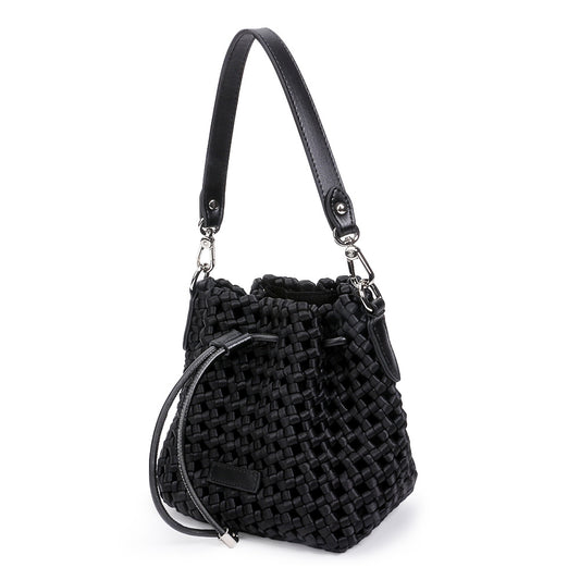 2023 new woven bucket bag silk cloth European and American retro handmade cylindrical shoulder crossbody bag handmade ladies bag