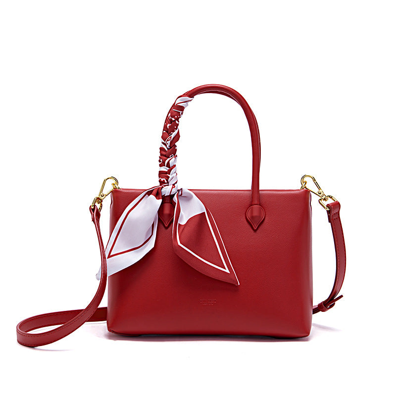 2023 new summer handheld tote bag crossbody bag simple texture silk scarf soft leather bucket bag red wedding bag