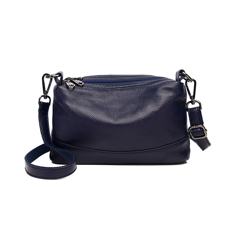 New Korean style pebbled first-layer cowhide three-zipper multi-compartment middle-aged and elderly shoulder crossbody bag genuine leather armpit bag