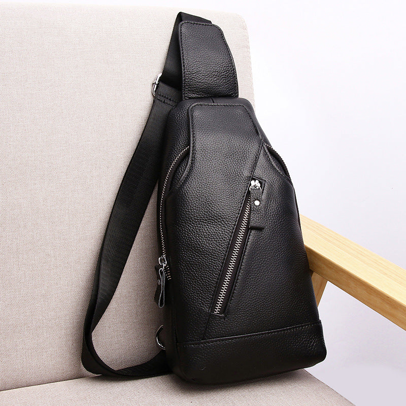 Genuine leather chest bag men's casual crossbody bag simple and versatile shoulder bag Korean style trendy brand chest bag cowhide small backpack