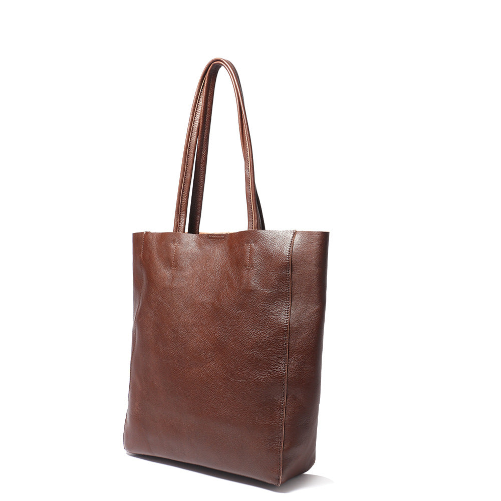 2022 new style first-layer cowhide tote bag, fashionable large bag, vertical large-capacity genuine leather hand-held shoulder bag