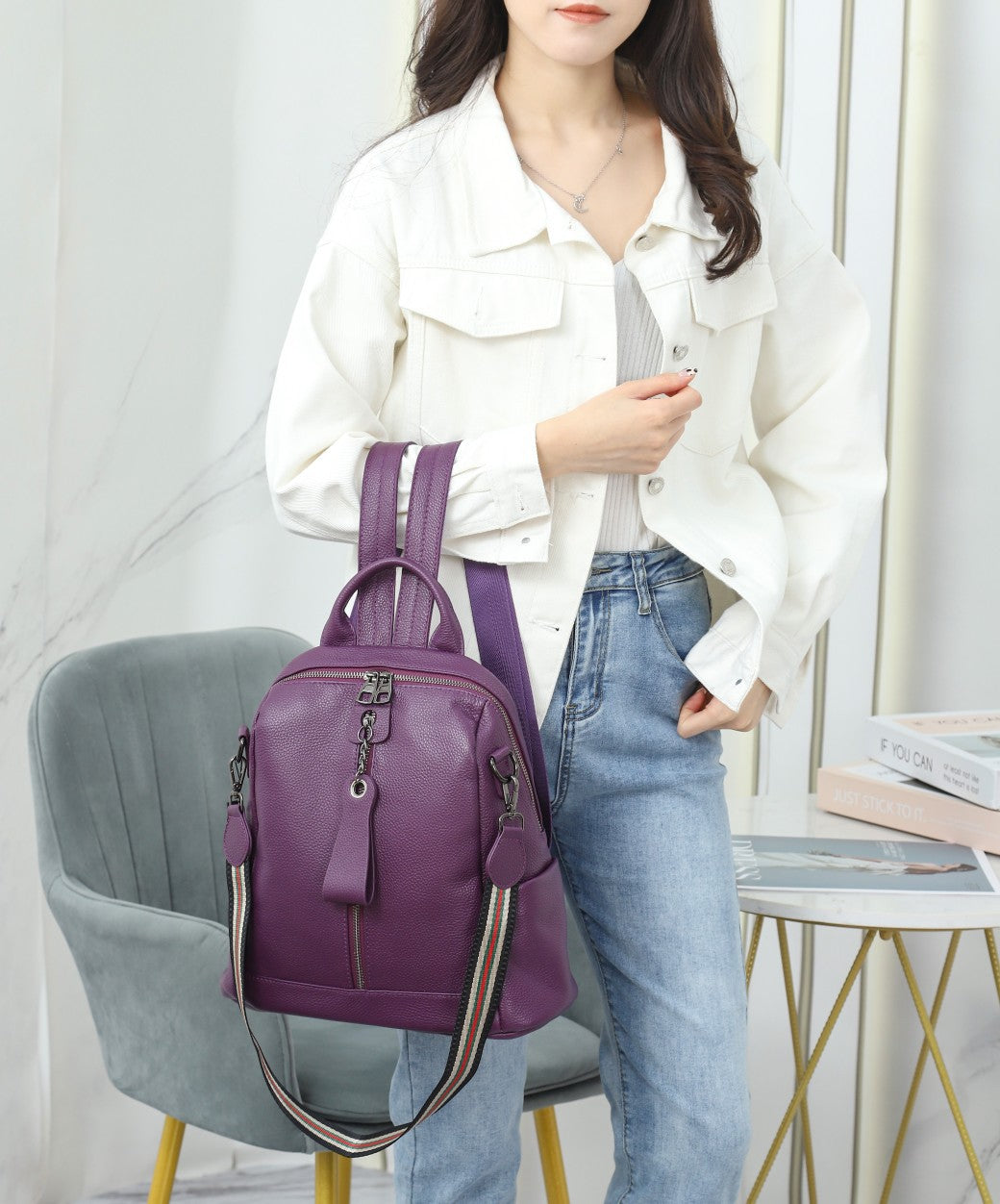 Backpack for women 2020 new Korean style fashion versatile cowhide bag casual personality soft leather anti-theft backpack trendy