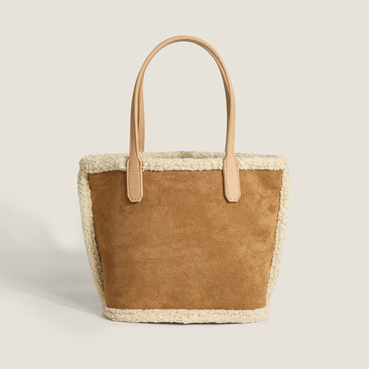 Lamb wool bag 2023 autumn and summer new style retro tote bag, fashionable and versatile one-shoulder handbag, vegetable basket bag