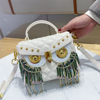 Live Owl handbag tassel bag women's new fashion sense crossbody rhombus small square bag