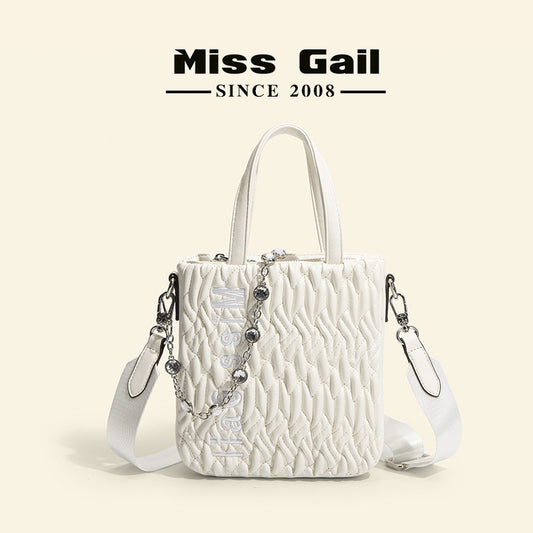 New niche design pleated embroidery thread single shoulder cross-body bag chain tote bag