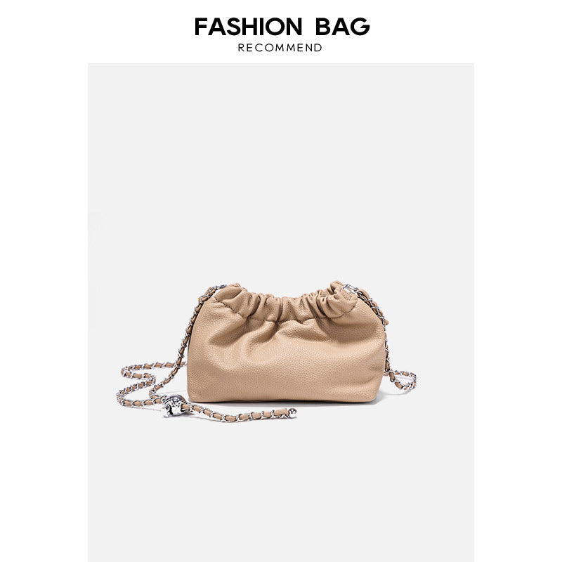 Soft leather 2023 new summer chain cloud bag pleated soft leather women's bag fashionable and versatile one-shoulder crossbody bag small bag