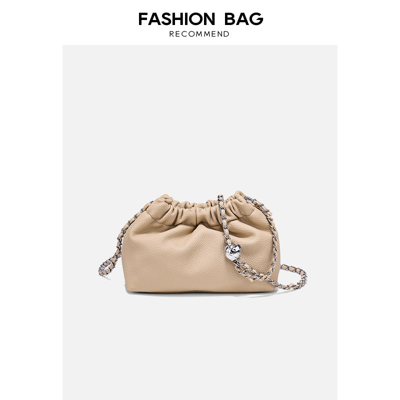 Soft leather 2023 new summer chain cloud bag pleated soft leather women's bag fashionable and versatile one-shoulder crossbody bag small bag