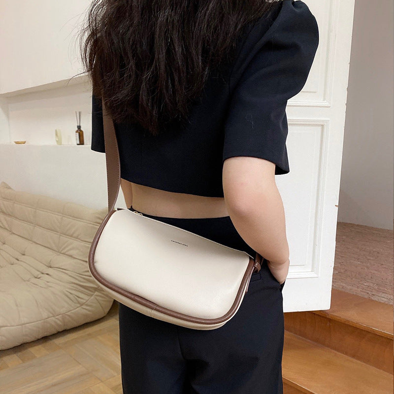 2023 new fashionable genuine leather wide shoulder strap dumpling bag Internet celebrity versatile crossbody women's bag trendy cowhide semi-circle armpit bag