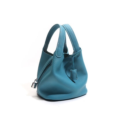 New bag for women 2023 color matching high-end vegetable basket bag bucket bag first layer cowhide versatile portable genuine leather women's bag