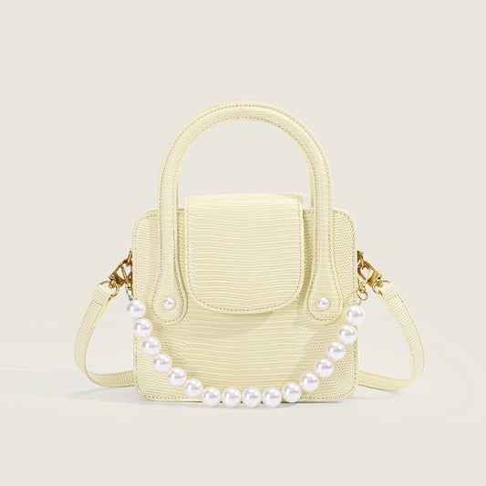 Bags for women 2023 new trendy lizard pattern milky yellow pearl handbag Internet celebrity fashionable texture one-shoulder crossbody bag