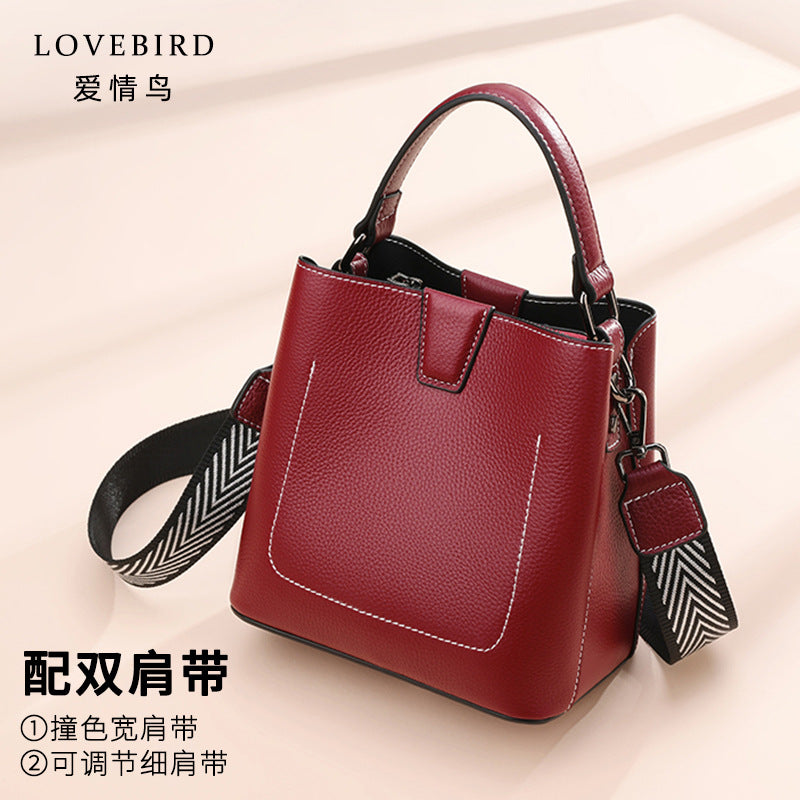 First-layer cowhide women's bag 2022 new fashion bucket bag simple handbag genuine leather versatile shoulder crossbody bag