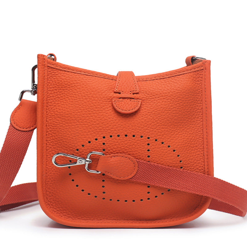 The new h family calfskin Evelyn bag mini fashionable personality single shoulder crossbody hollow bucket bag for women