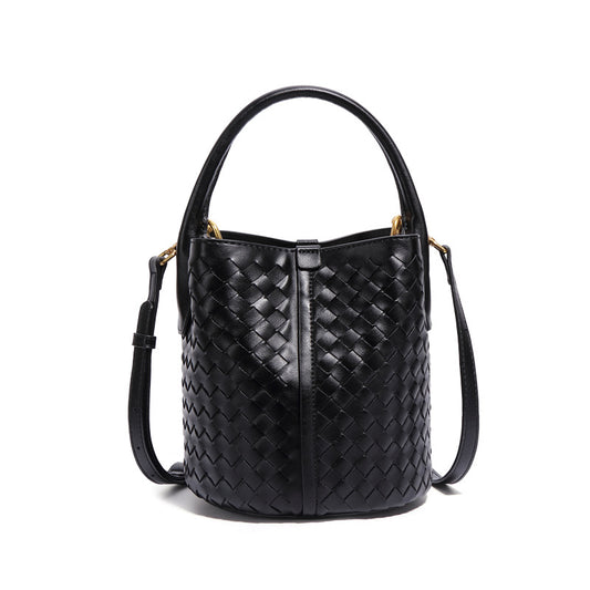 Manufacturer's new hand-woven bag, trendy and versatile solid color mother-of-pearl bucket bag, women's casual one-shoulder crossbody bag