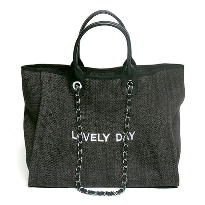 Popular shopping bag, small fragrant tote bag, high-end canvas with cowhide bag, large capacity shoulder bag, handbag