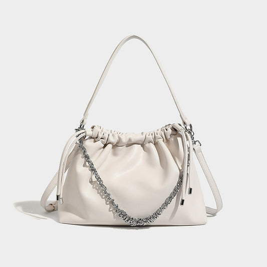 Soft leather white pleated cloud bag, high-end soft leather armpit bag 2023 new commuter versatile shoulder crossbody bag