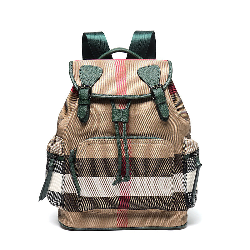 First-layer cowhide with plaid cloth backpack for women new style backpack travel bag student school bag