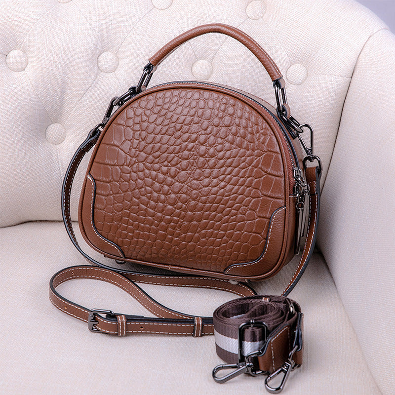 First-layer cowhide small bag for women 2023 autumn and winter new one-shoulder cross-body bag for women, fashionable temperament apple bag mobile phone bag