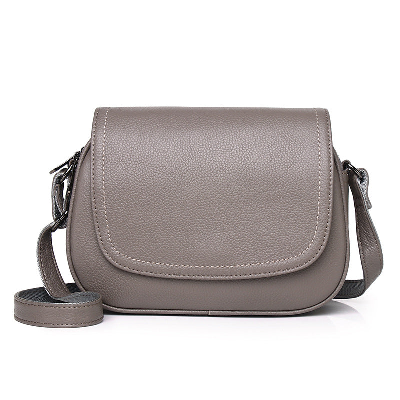 2023 Korean version of the new first-layer cowhide three-layer zipper bag, soft leather shoulder crossbody small round bag, middle-aged and elderly mother bag