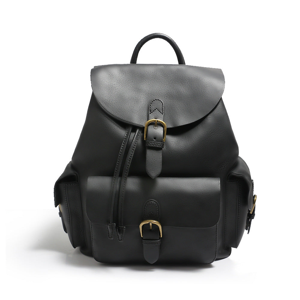 2023 New Fashion Trend Backpack First Layer Cowhide Large Capacity College Style Women’s School Bag Casual Retro Bag