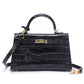 New genuine leather Kelly bag European and American fashion crocodile pattern cowhide women's bag shoulder crossbody bag handbag