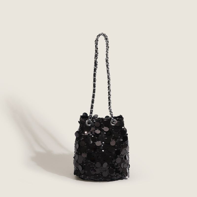 This year's popular sequined niche design bags 2023 new women's bags versatile chain crossbody bag shoulder bucket bag