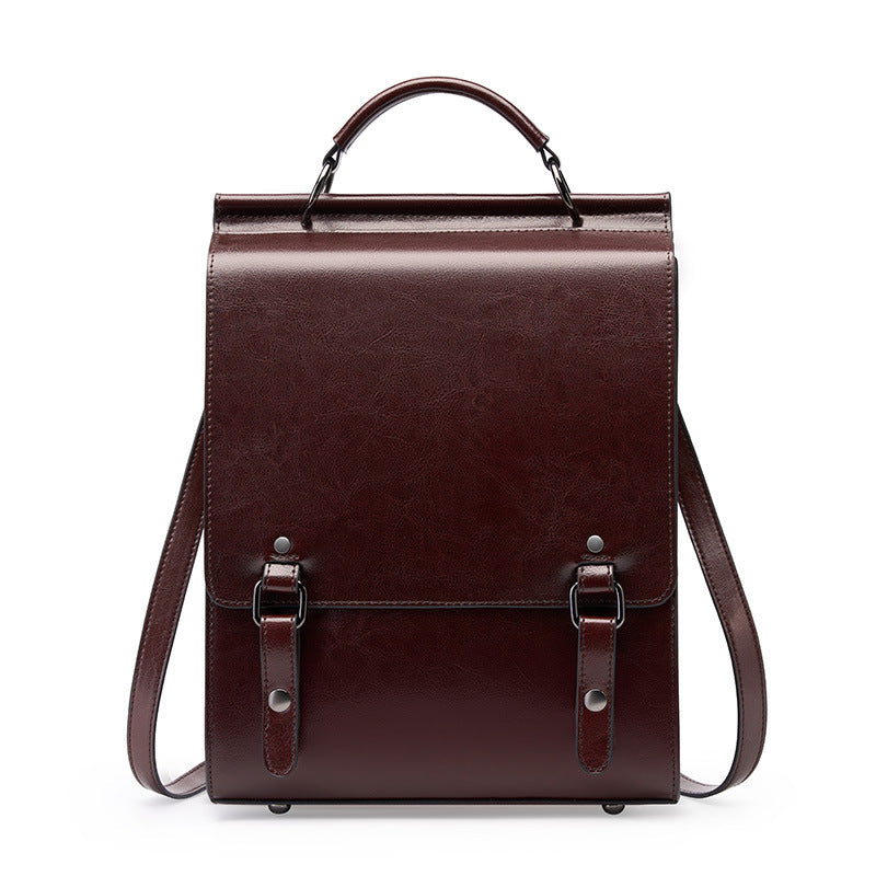 2022 New Genuine Leather Backpack for Women, British College Style School Bag, College Student Retro Computer Simple Cowhide Backpack