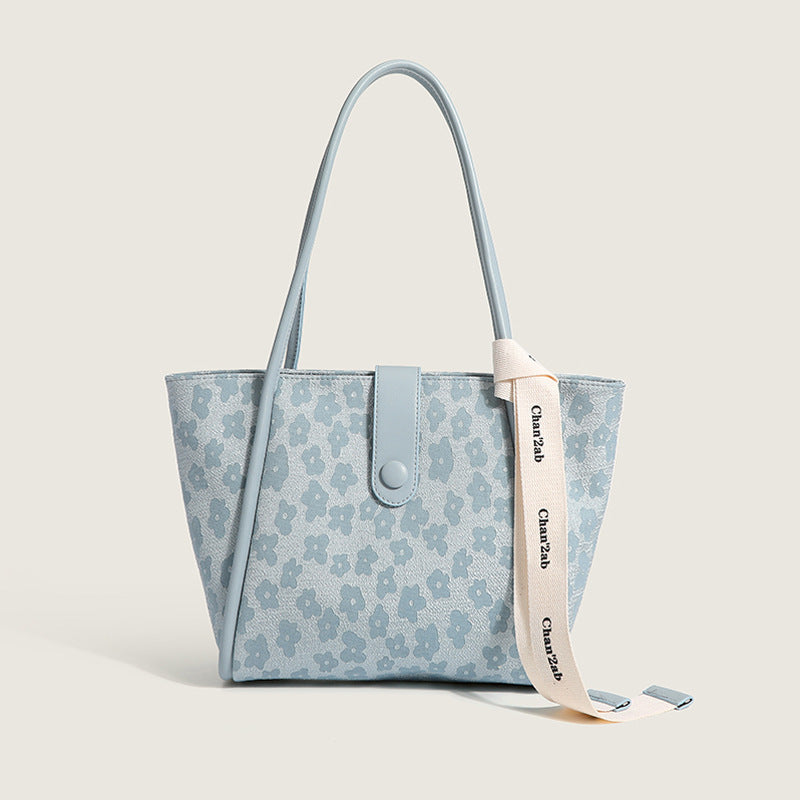 New trendy women's bag, simple printed flower tote bag, high-end commuter large-capacity armpit bag, fashionable shoulder bag