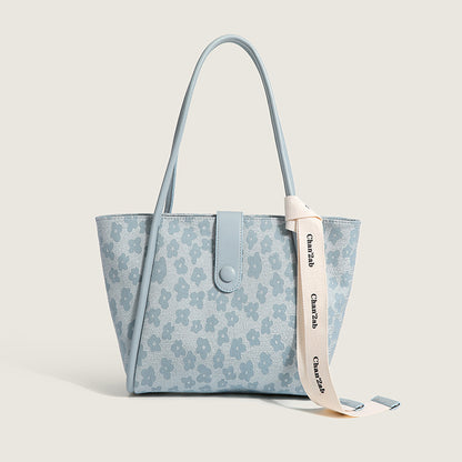 New trendy women's bag, simple printed flower tote bag, high-end commuter large-capacity armpit bag, fashionable shoulder bag