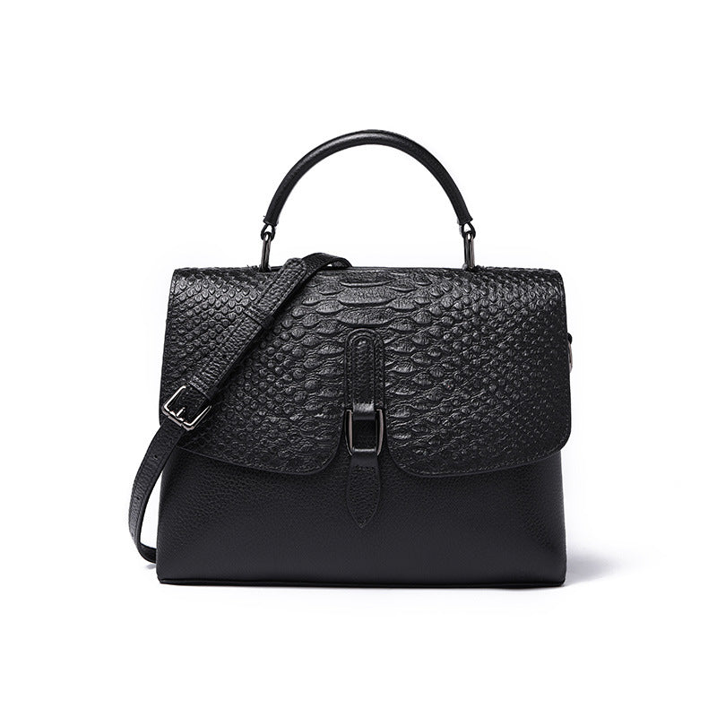 Douyin popular genuine leather women's bag fashionable temperament crossbody bag 2023 versatile simple crocodile pattern cowhide shoulder handbag