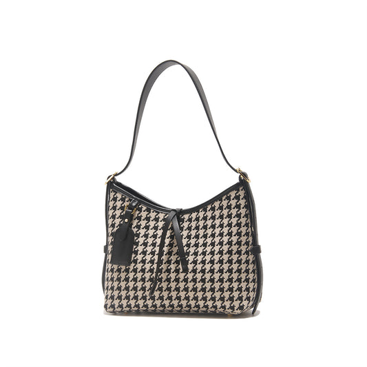 Large bag 2023 new summer style versatile woolen houndstooth large bag fashionable shoulder armpit bag crossbody bucket bag