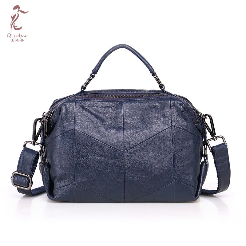 Genuine leather women's bag urban simple ladies crossbody bag soft top layer cowhide double zipper small square bag for women Guangzhou manufacturer