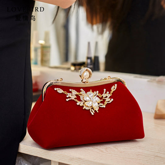 New retro handbag for women, decorative diamond velvet banquet bag, Hanfu cheongsam bag, clutch bag, shoulder crossbody bag