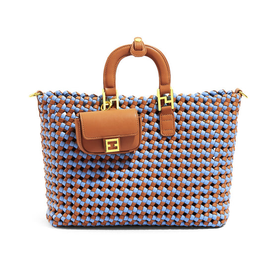 Summer casual versatile large-capacity tote handbag hand-woven bag simple three-piece set one-shoulder crossbody bag