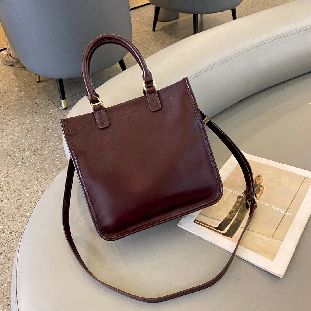 2023 new niche design high-end genuine leather tote bag women's cowhide sugar cube bag fashion portable crossbody bag