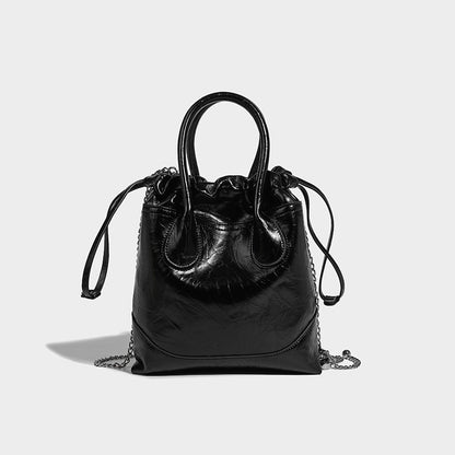 2023 New Hobo Bag Soft Leather Women's Bag One-shoulder Crossbody Drawstring Bucket Bag Commuting Chain Design Tote Bag