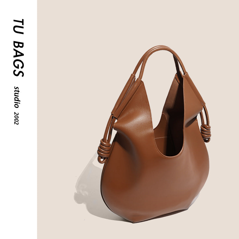 Genuine leather armpit bag for women 2023 new autumn large-capacity solid color handbag commuting casual shoulder bag tote bag