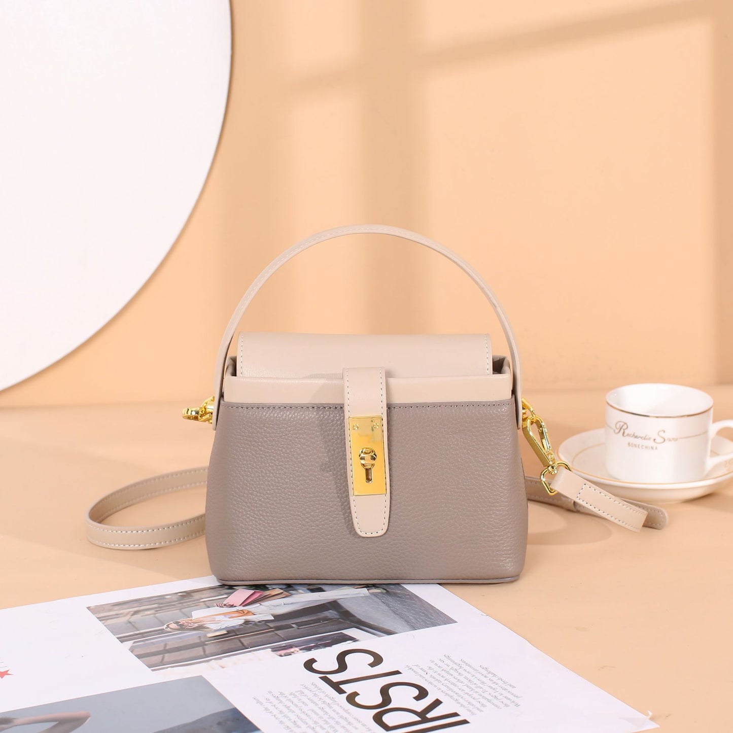 DD genuine leather bag women's niche 2022 textured women's bag autumn and winter new cross-border cowhide bag single shoulder crossbody small square bag