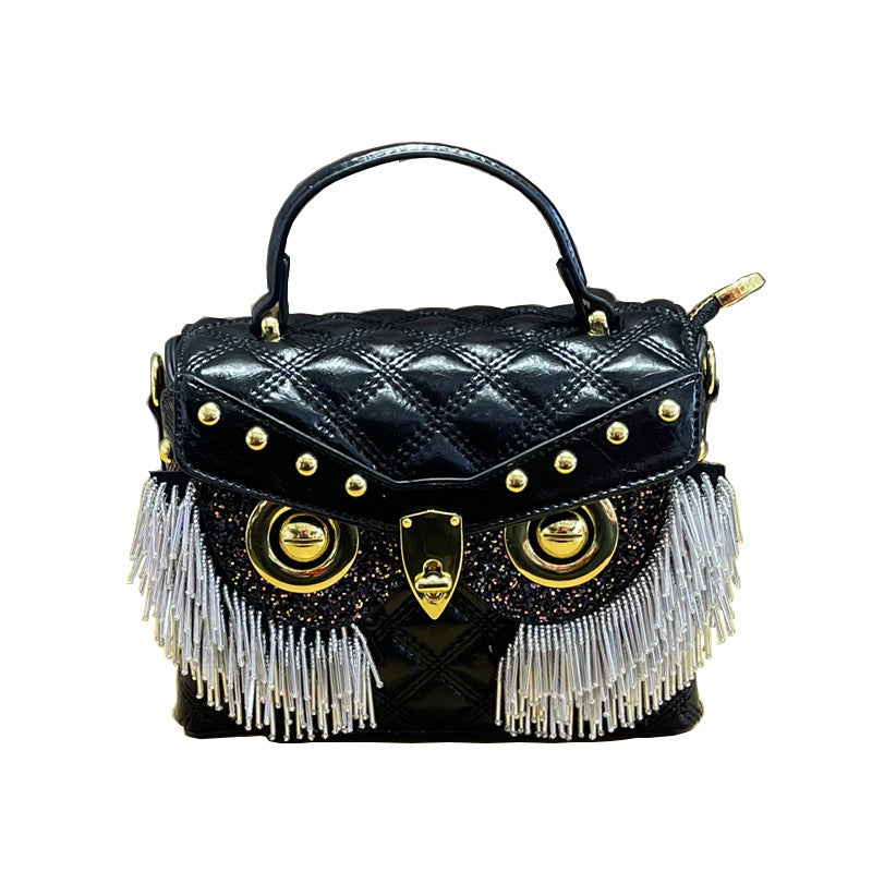 Live Owl handbag tassel bag women's new fashion sense crossbody rhombus small square bag