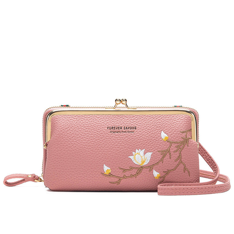 Peony flower embroidery small bag mobile phone bag shoulder crossbody bag small bag 19-10-5.5