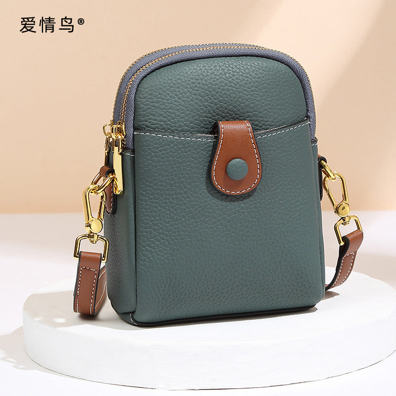 Love Birds Women's Bag 2022 New Niche First-Layer Cowhide Mobile Phone Bag Crossbody Small Bag Casual Genuine Leather Women's Bag Hot Style