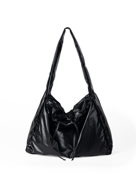 South Korea's Dongdaemun new pleated versatile silver PU tote bag niche high-end large-capacity drawstring shoulder bag