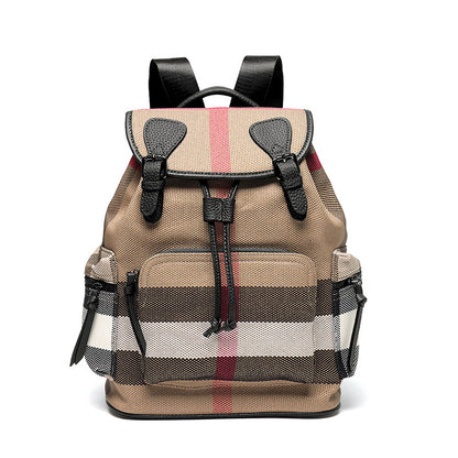 First-layer cowhide with plaid cloth backpack for women new style backpack travel bag student school bag