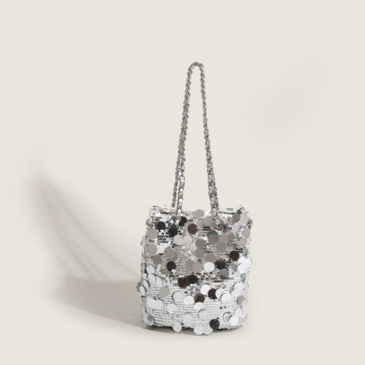 This year's popular sequined niche design bags 2023 new women's bags versatile chain crossbody bag shoulder bucket bag